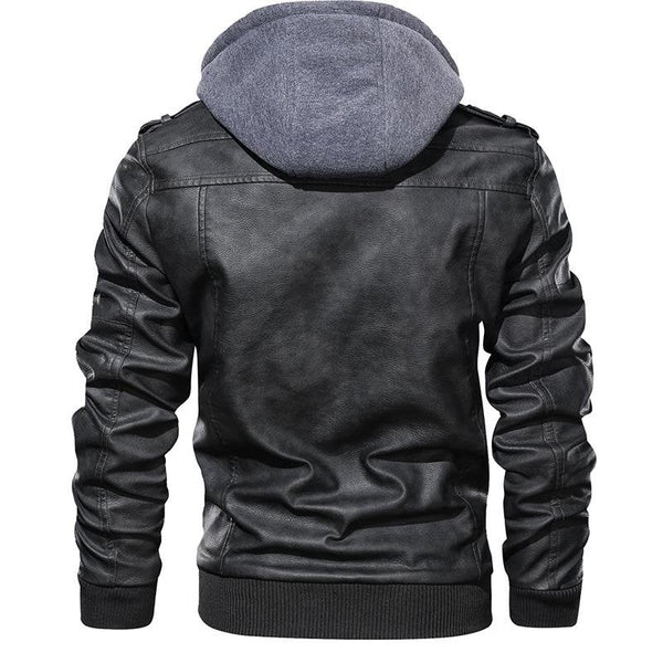 Men's Modern Moto Biker Faux Leather Jacket with Removable Hoodie - Urban Street Style