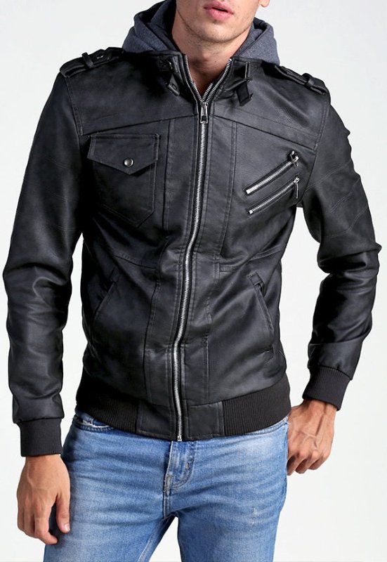 Men's Modern Moto Biker Faux Leather Jacket with Removable Hoodie - Urban Street Style