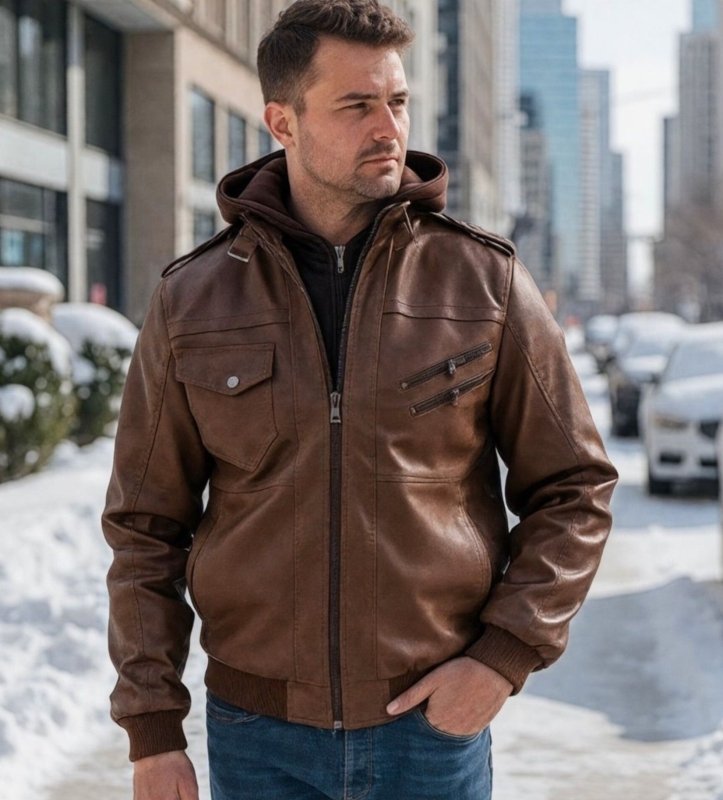 Men's Modern Moto Biker Faux Leather Jacket with Removable Hoodie - Urban Street Style