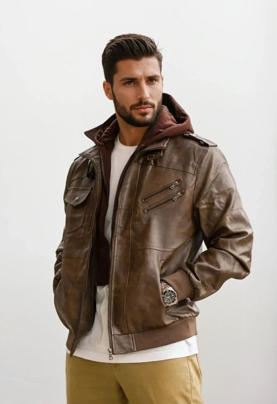 Men's Modern Moto Biker Faux Leather Jacket with Removable Hoodie - Urban Street Style