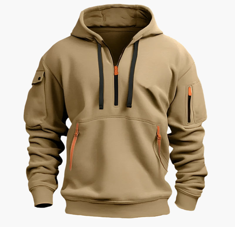 Men's Tactical Urban Zip-Up Hoodie with Utility Pockets