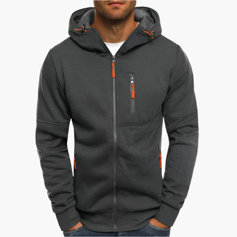 Men's Casual Full-Zip Hoodie Jacket with Adjustable Hood and Pockets