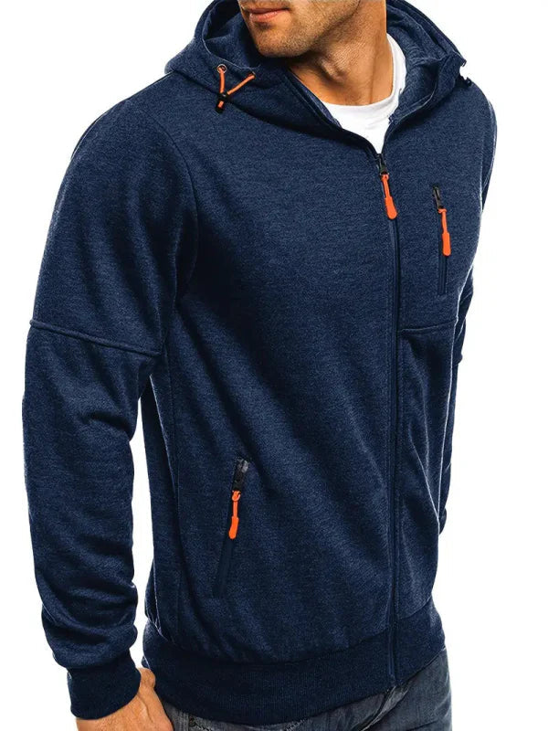 Men's Casual Full-Zip Hoodie Jacket with Adjustable Hood and Pockets