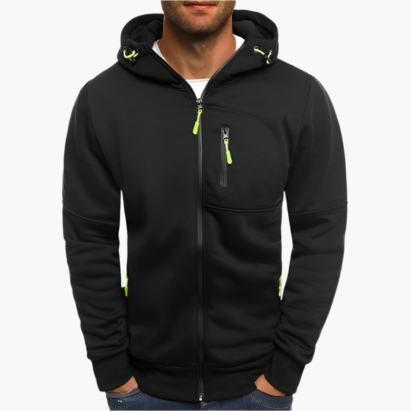 Men's Casual Full-Zip Hoodie Jacket with Adjustable Hood and Pockets