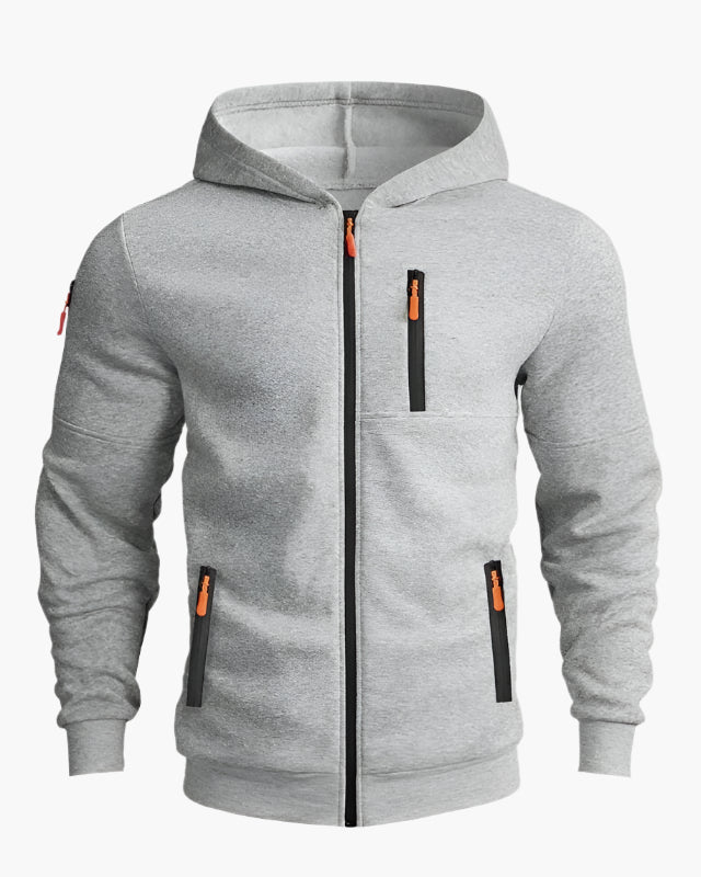Men's Casual Full-Zip Hoodie Jacket with Adjustable Hood and Pockets