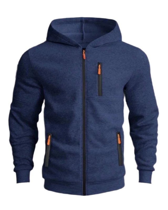 Men's Casual Full-Zip Hoodie Jacket with Adjustable Hood and Pockets