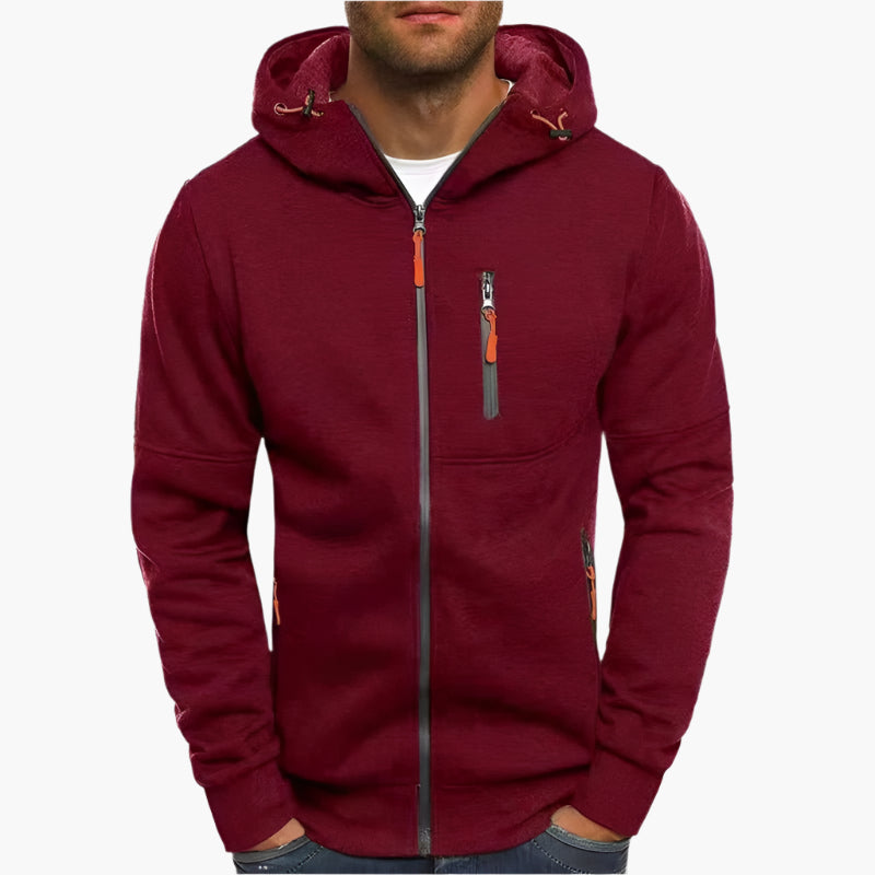 Men's Casual Full-Zip Hoodie Jacket with Adjustable Hood and Pockets