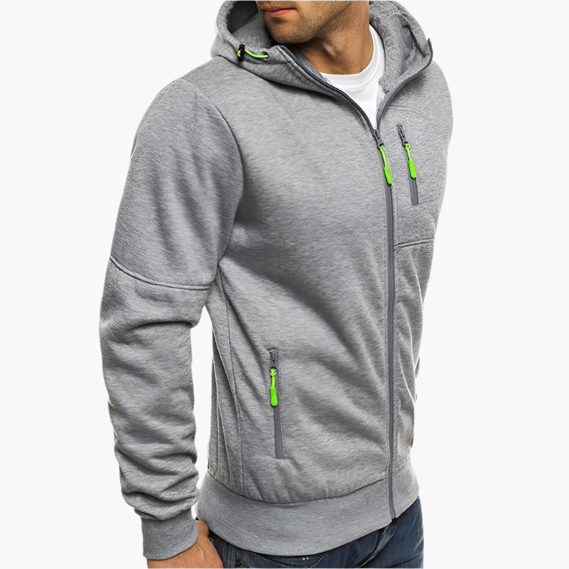 Men's Casual Full-Zip Hoodie Jacket with Adjustable Hood and Pockets