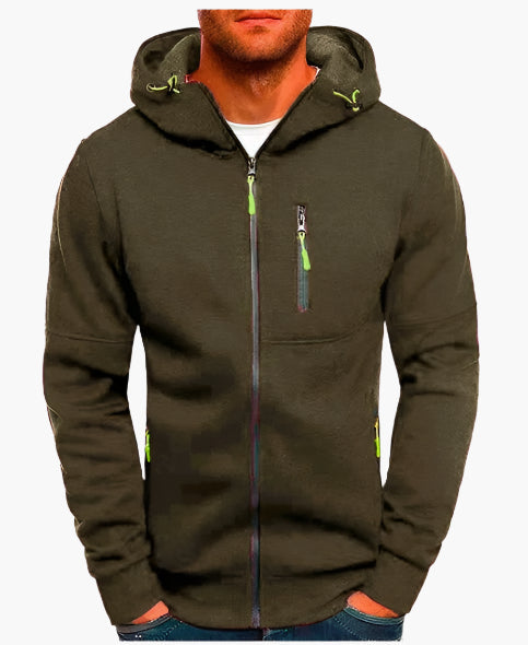 Men's Casual Full-Zip Hoodie Jacket with Adjustable Hood and Pockets