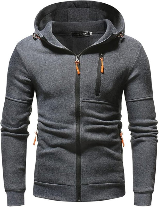 Men's Casual Full-Zip Hoodie Jacket with Adjustable Hood and Pockets