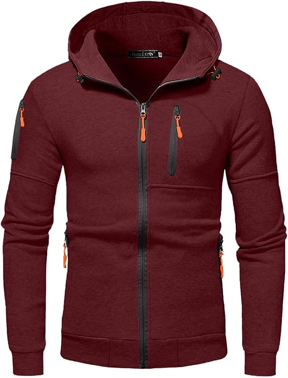 Men's Casual Full-Zip Hoodie Jacket with Adjustable Hood and Pockets