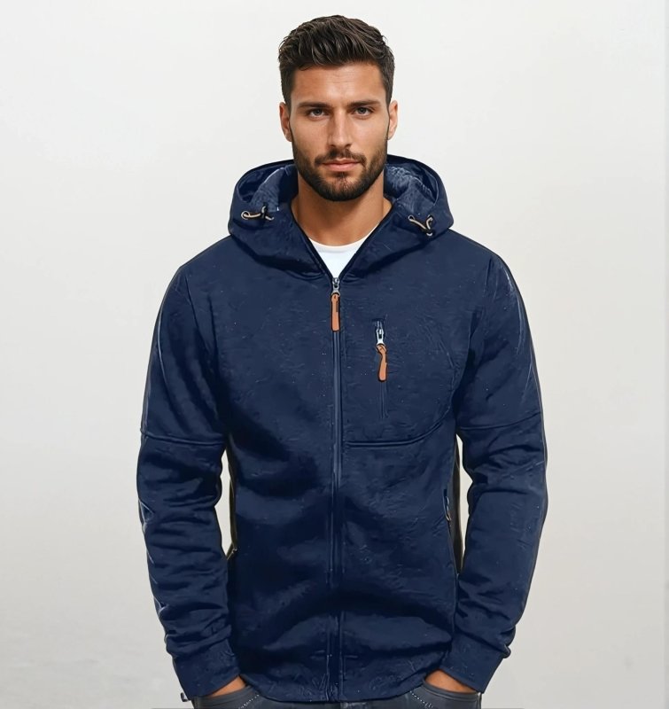Men's Casual Full-Zip Hoodie Jacket with Adjustable Hood and Pockets