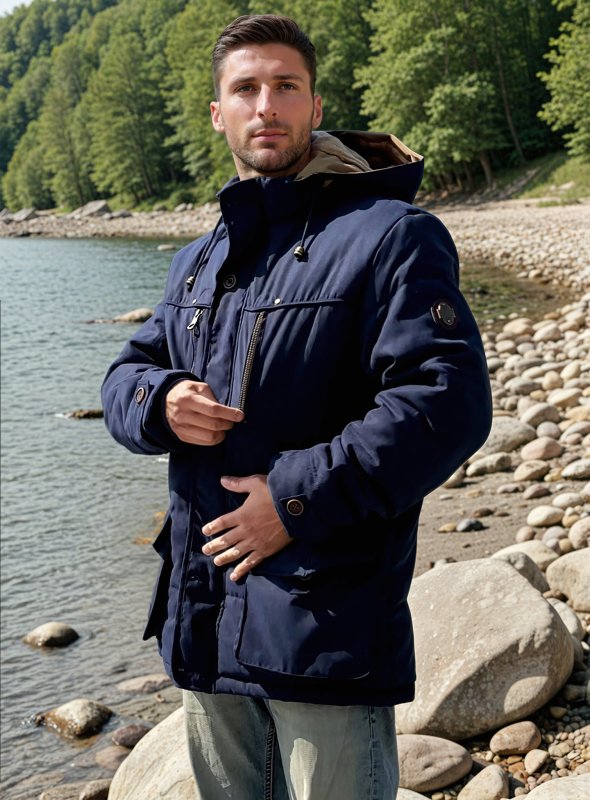 Men's Outdoor Winter Parka Jacket with Fleece Lining and Detachable Hood