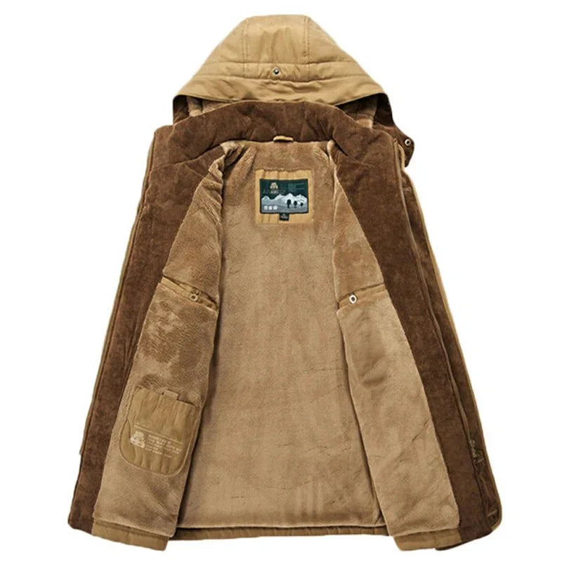 Men's Outdoor Winter Parka Jacket with Fleece Lining and Detachable Hood