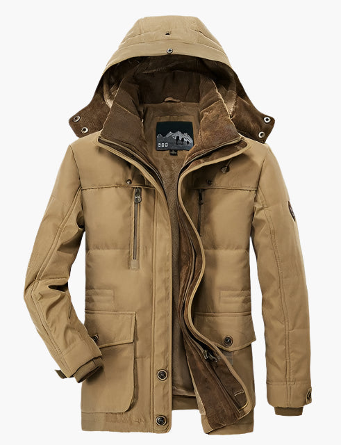 Men's Outdoor Winter Parka Jacket with Fleece Lining and Detachable Hood