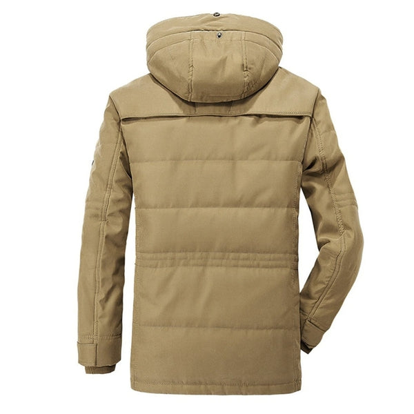 Men's Outdoor Winter Parka Jacket with Fleece Lining and Detachable Hood