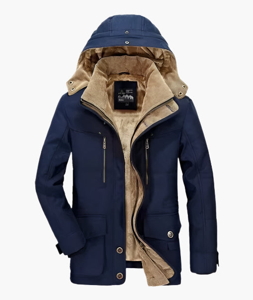 Men's Outdoor Winter Parka Jacket with Fleece Lining and Detachable Hood