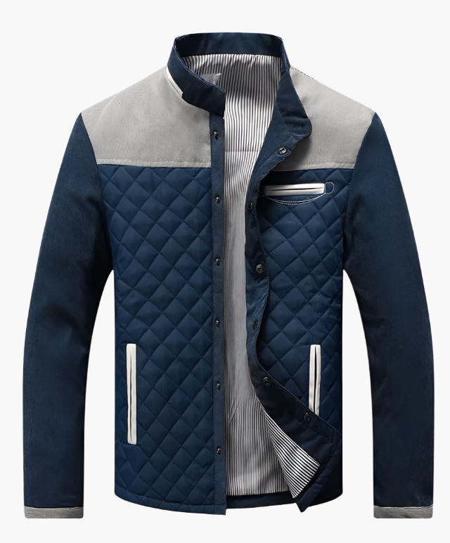 Men's Quilted Patchwork Casual Jacket – Modern Stand Collar Outerwear for Spring & Autumn