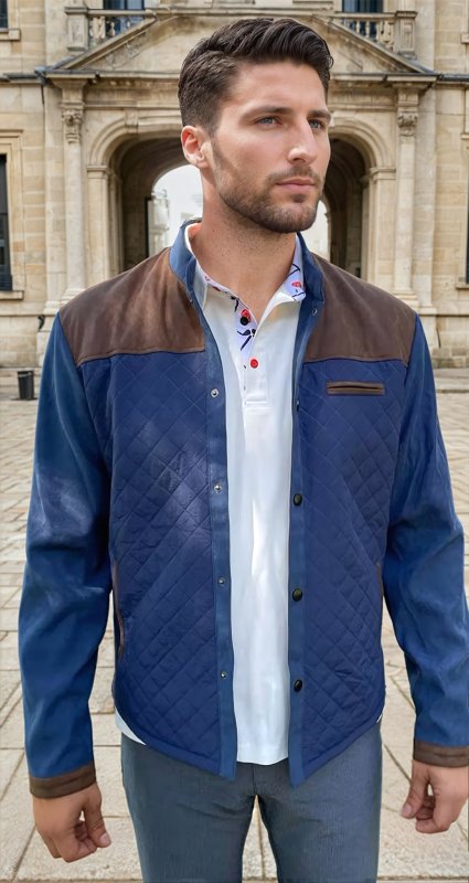 Men's Quilted Patchwork Casual Jacket – Modern Stand Collar Outerwear for Spring & Autumn