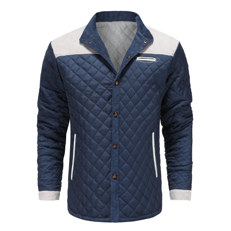 Men's Quilted Patchwork Casual Jacket – Modern Stand Collar Outerwear for Spring & Autumn