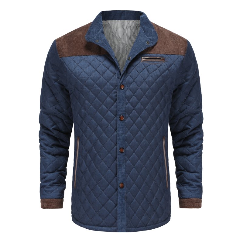 Men's Quilted Patchwork Casual Jacket – Modern Stand Collar Outerwear for Spring & Autumn
