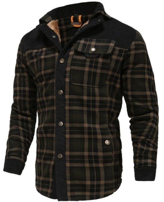 Men's Outdoor Plaid Fleece-Lined Shirt Jacket – Classic Stand Collar Workwear