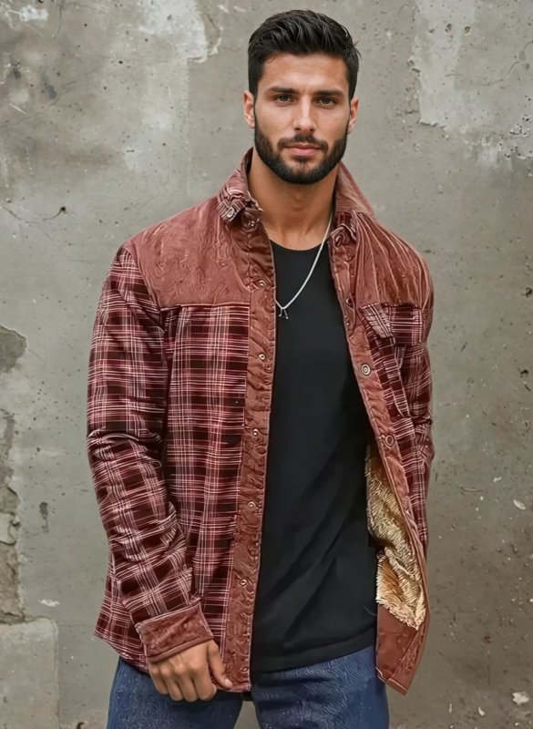 Men's Outdoor Plaid Fleece-Lined Shirt Jacket – Classic Stand Collar Workwear