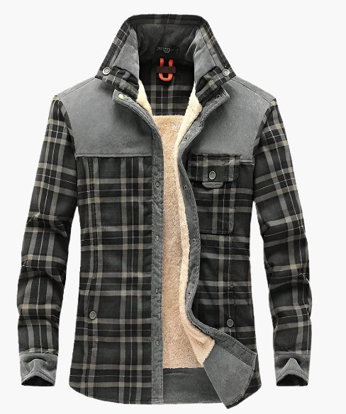 Men's Outdoor Plaid Fleece-Lined Shirt Jacket – Classic Stand Collar Workwear