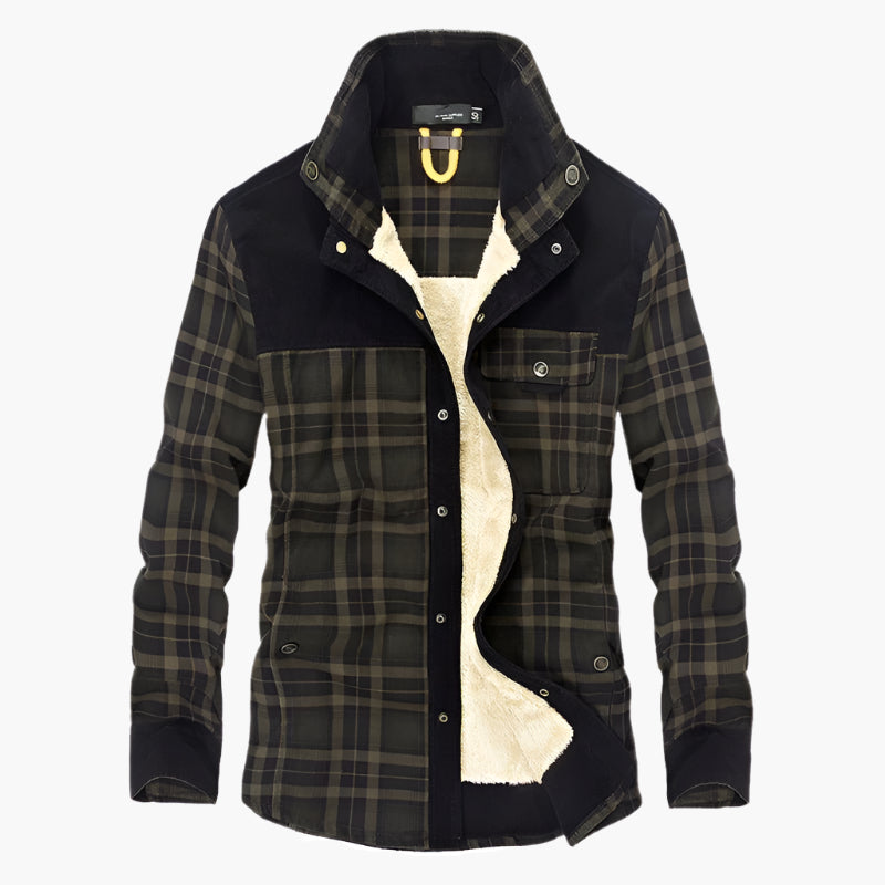 Men's Outdoor Plaid Fleece-Lined Shirt Jacket – Classic Stand Collar Workwear