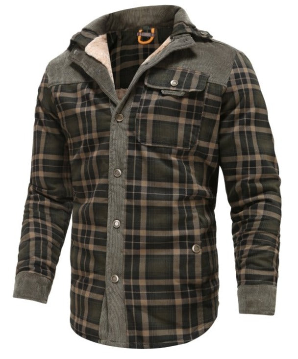 Men's Outdoor Plaid Fleece-Lined Shirt Jacket – Classic Stand Collar Workwear