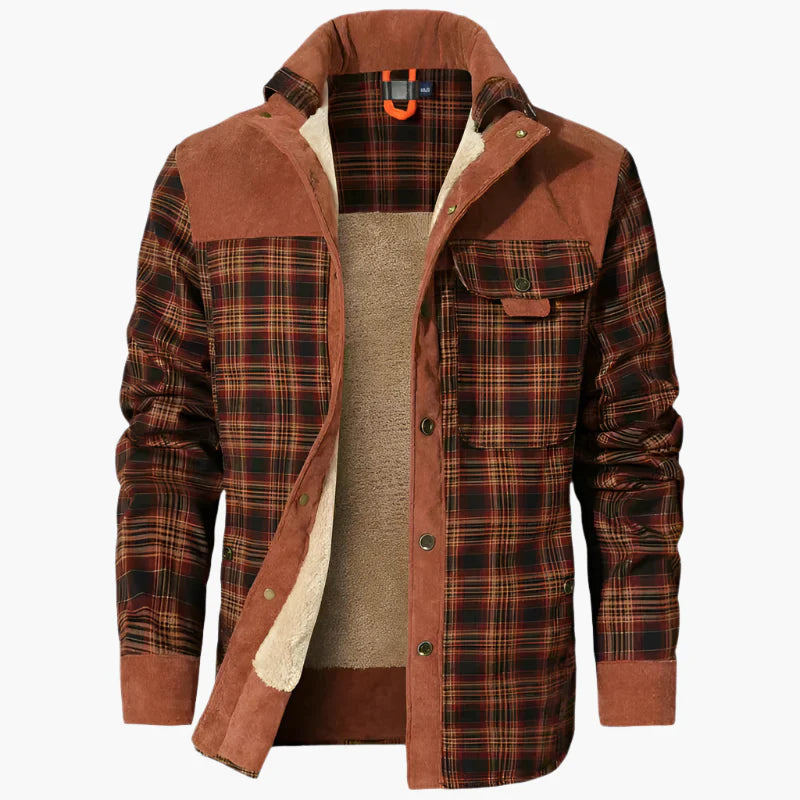 Men's Outdoor Plaid Fleece-Lined Shirt Jacket – Classic Stand Collar Workwear
