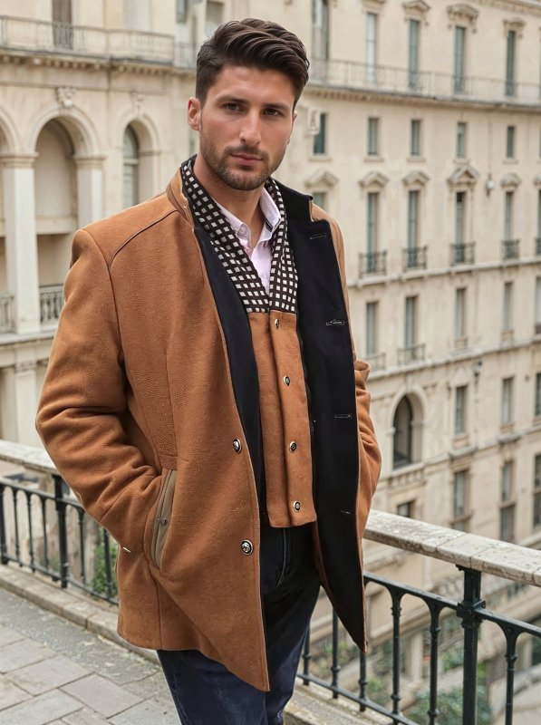 Men's Modern Slim Fit Pea Coat with Removable Collar – Elegant Business & Evening Outerwear