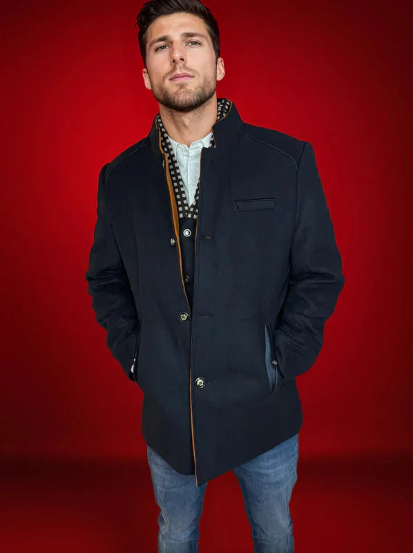 Men's Modern Slim Fit Pea Coat with Removable Collar – Elegant Business & Evening Outerwear