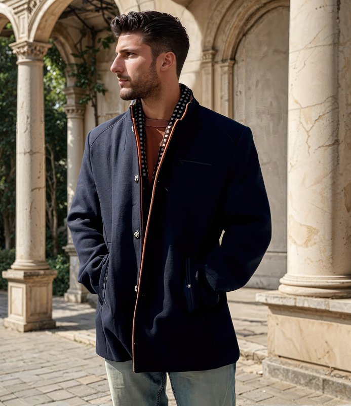 Men's Modern Slim Fit Pea Coat with Removable Collar – Elegant Business & Evening Outerwear