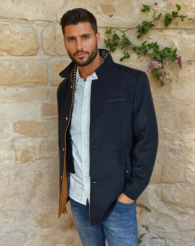 Men's Modern Slim Fit Pea Coat with Removable Collar – Elegant Business & Evening Outerwear