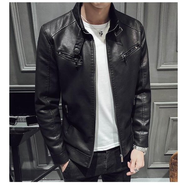 Men's Biker Style Casual PU Leather Jacket for Night Out