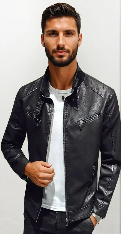 Men's Biker Style Casual PU Leather Jacket for Night Out