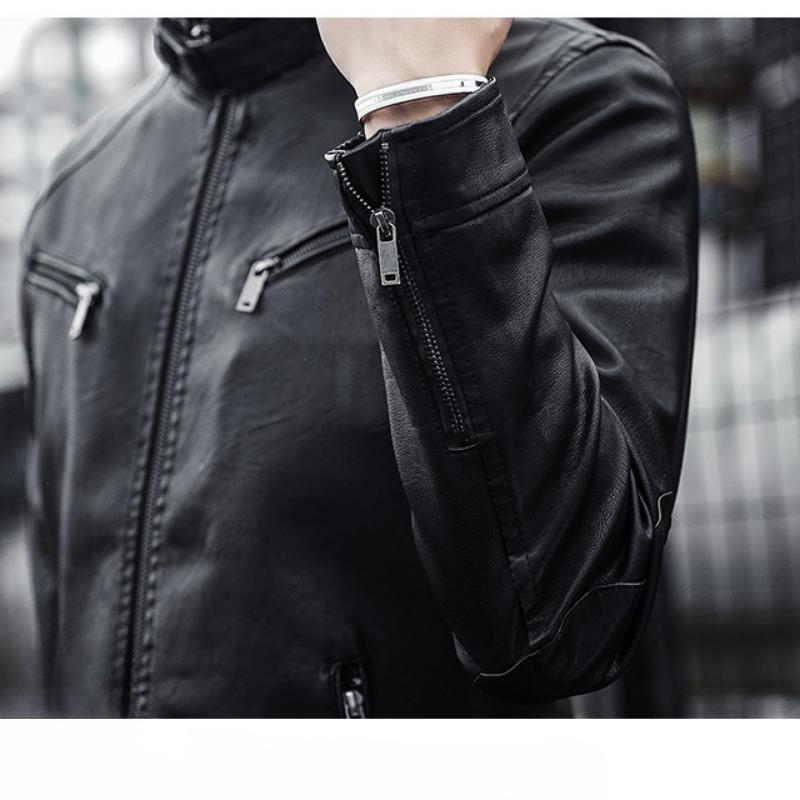 Men's Biker Style Casual PU Leather Jacket for Night Out