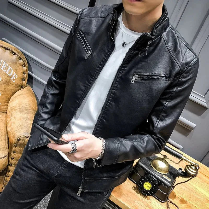 Men's Biker Style Casual PU Leather Jacket for Night Out