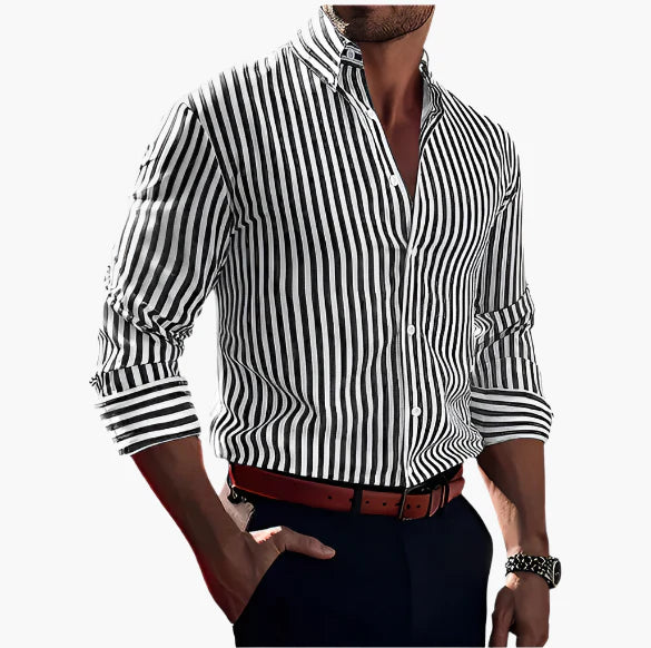 Men's Classic Striped Button-Down Long Sleeve Dress Shirt – Formal & Business Casual