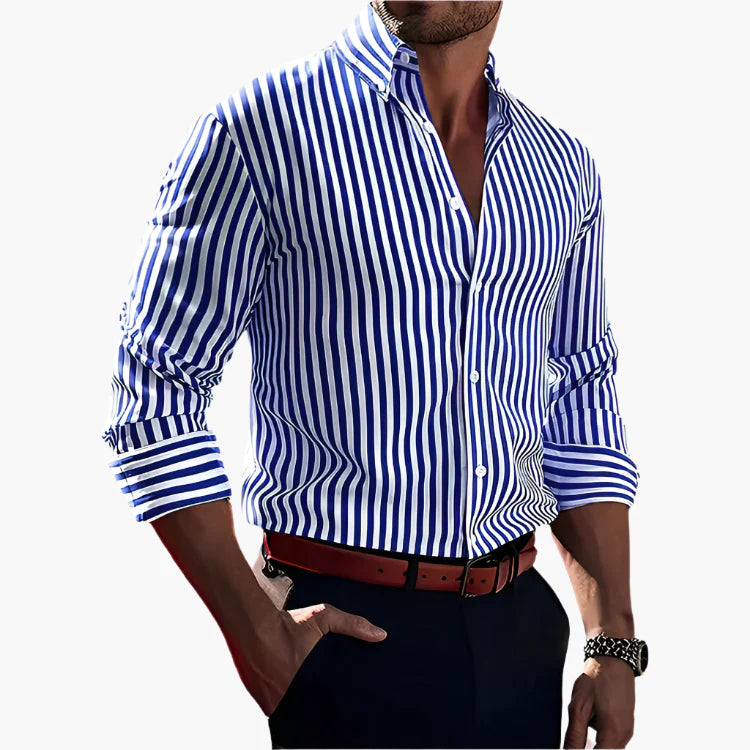 Men's Classic Striped Button-Down Long Sleeve Dress Shirt – Formal & Business Casual