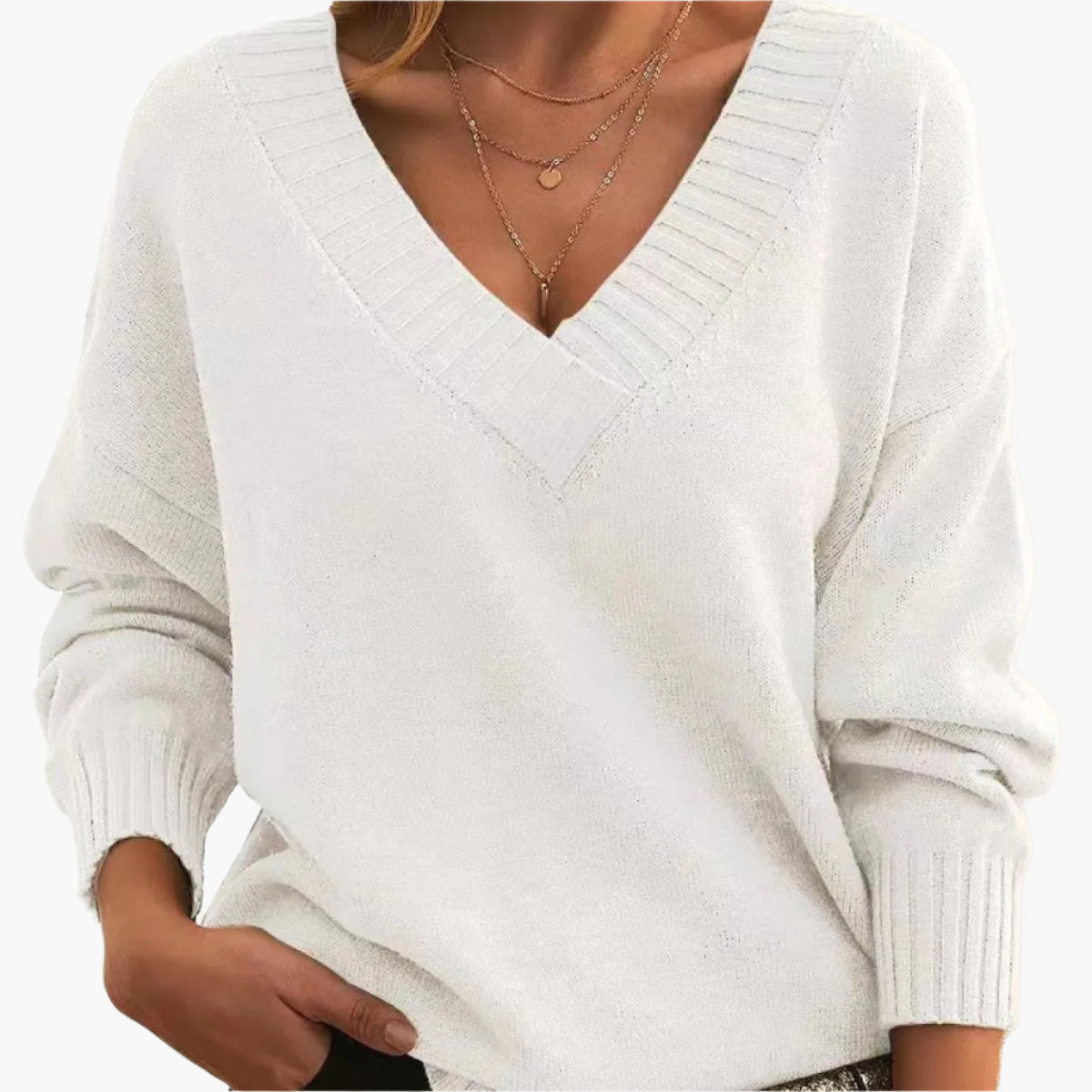Women's Chic V-Neck Long Sleeve Sweater – Elegant Casual Style for Winter