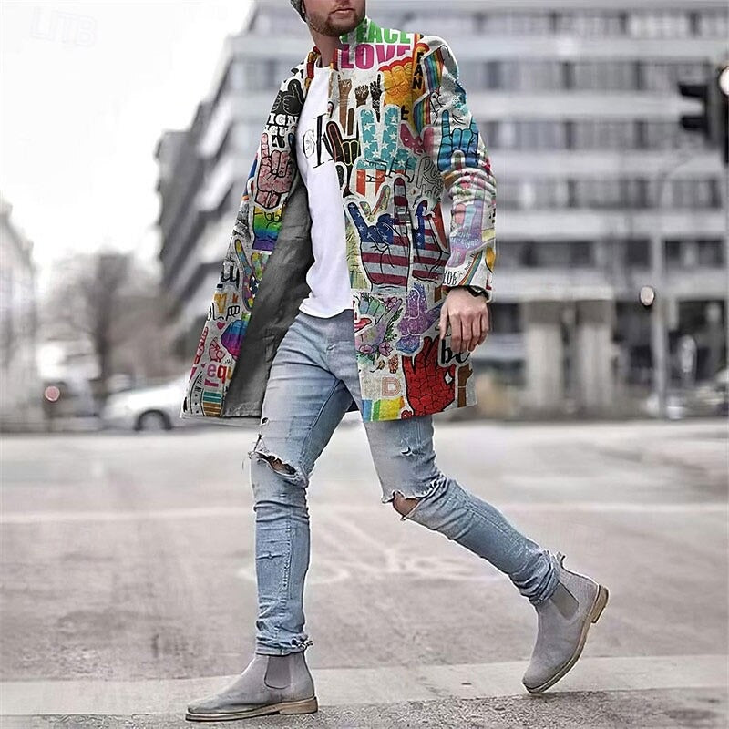 Men's Graphic Art Long Coat – Urban Statement Fashion Outerwear