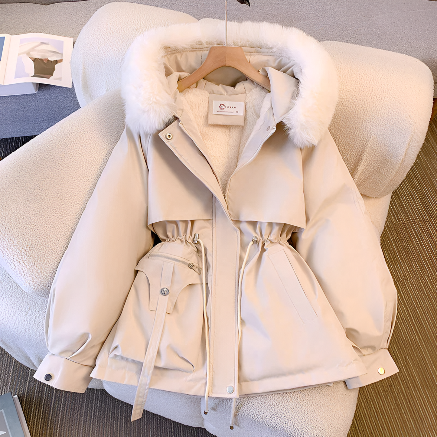 Women's Elegant Winter Parka Coat with Faux Fur Hood – Warm, Stylish & Waterproof Outerwear