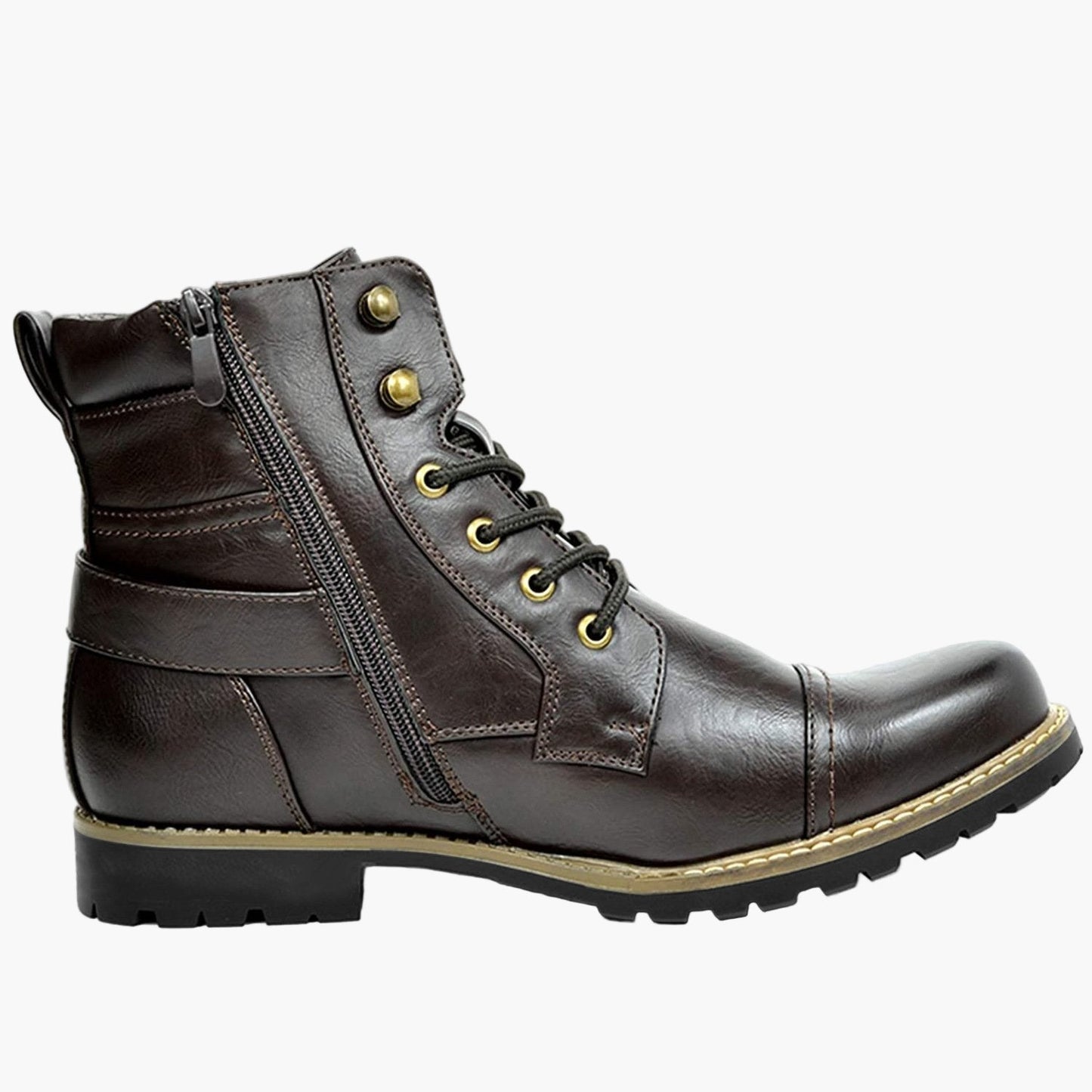 Men's Motorcycle Combat Boots with Zipper and Buckle – Urban Riding and Casual Style