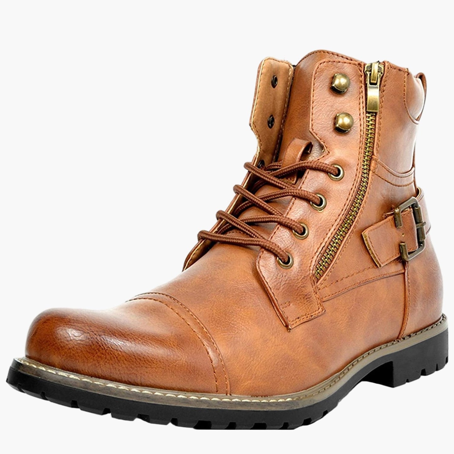 Men's Motorcycle Combat Boots with Zipper and Buckle – Urban Riding and Casual Style