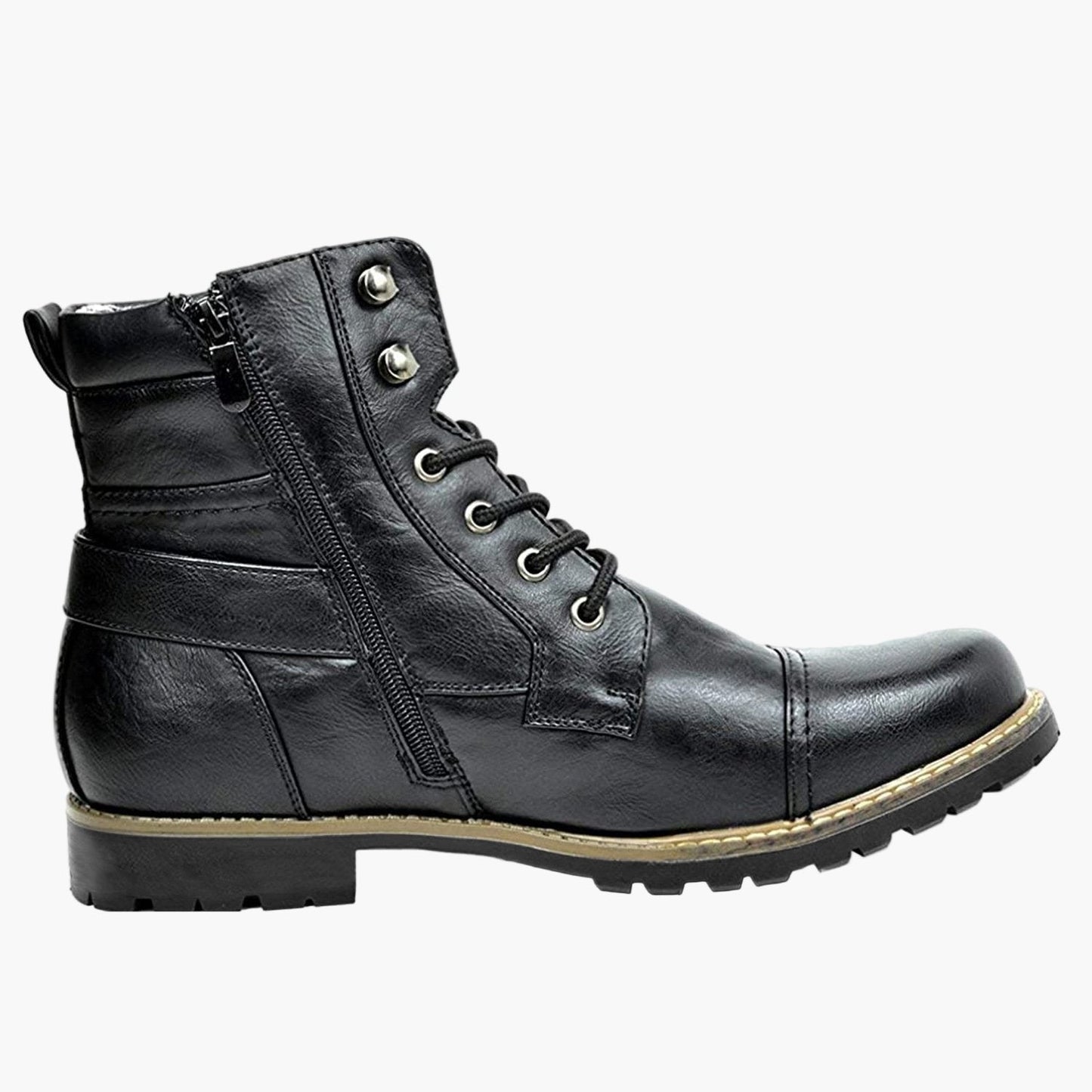 Men's Motorcycle Combat Boots with Zipper and Buckle – Urban Riding and Casual Style