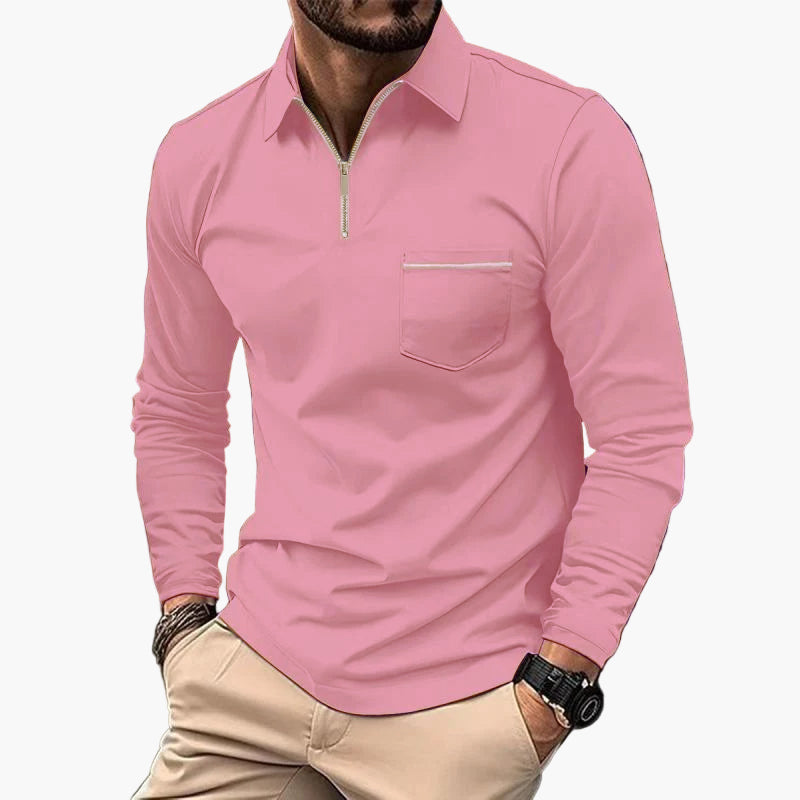Men's Classic Long Sleeve Polo Shirt with Chest Pocket – Smart Casual Style for Everyday and Office