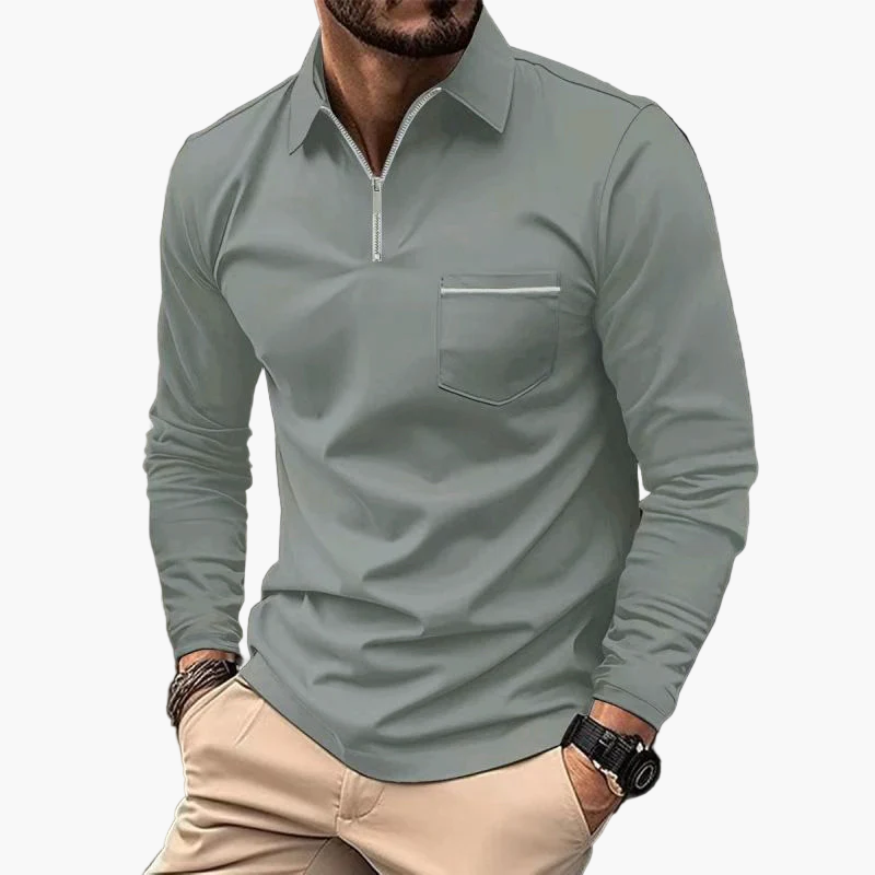 Men's Classic Long Sleeve Polo Shirt with Chest Pocket – Smart Casual Style for Everyday and Office