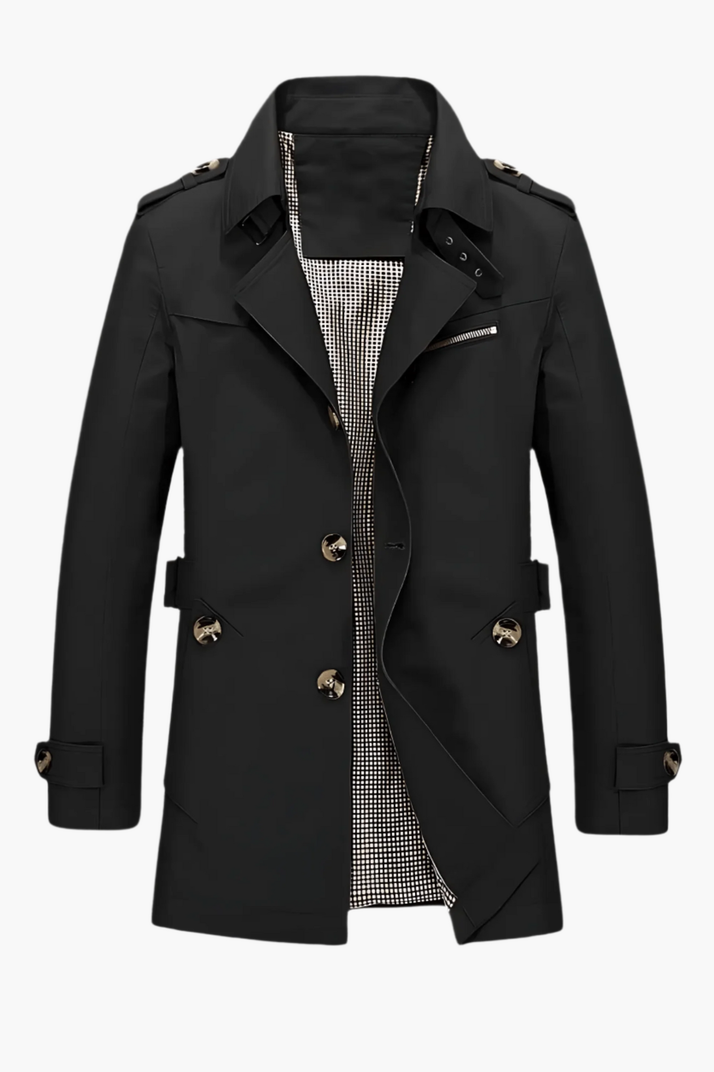 Men's Classic Trench Coat with Notched Collar – Elegant Modern Outerwear for Winter